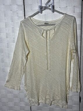 Light Cream Ivory Knit Tie-Neck Cover up Boho Tunic Top Size Medium